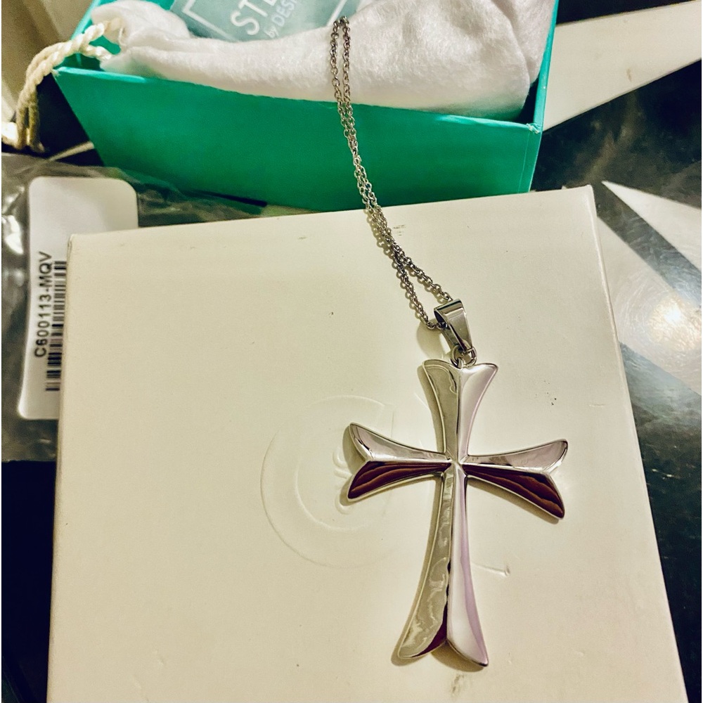 Stainless steel QVC 2” cross necklace